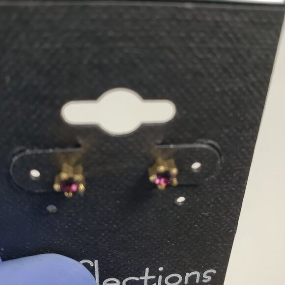 Swarovski Crystal Element - Gold Overlay Purple Stone "Tiny" Stud Earrings - Picture 4 of 11